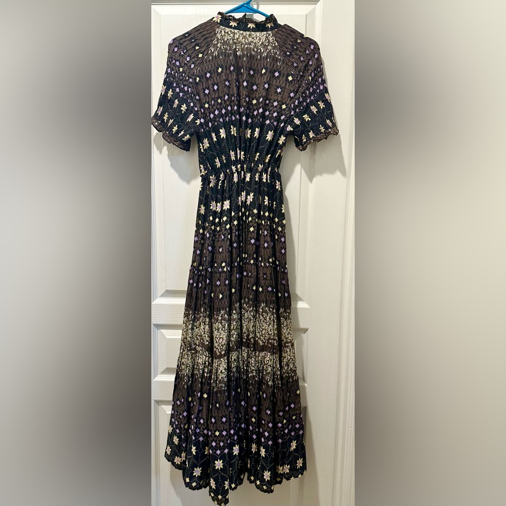 NWOT Free People 1/2 Sleeve Rare Feelings Button Up Bodice Maxi DressBlack Cocoa - Picture 2 of 11